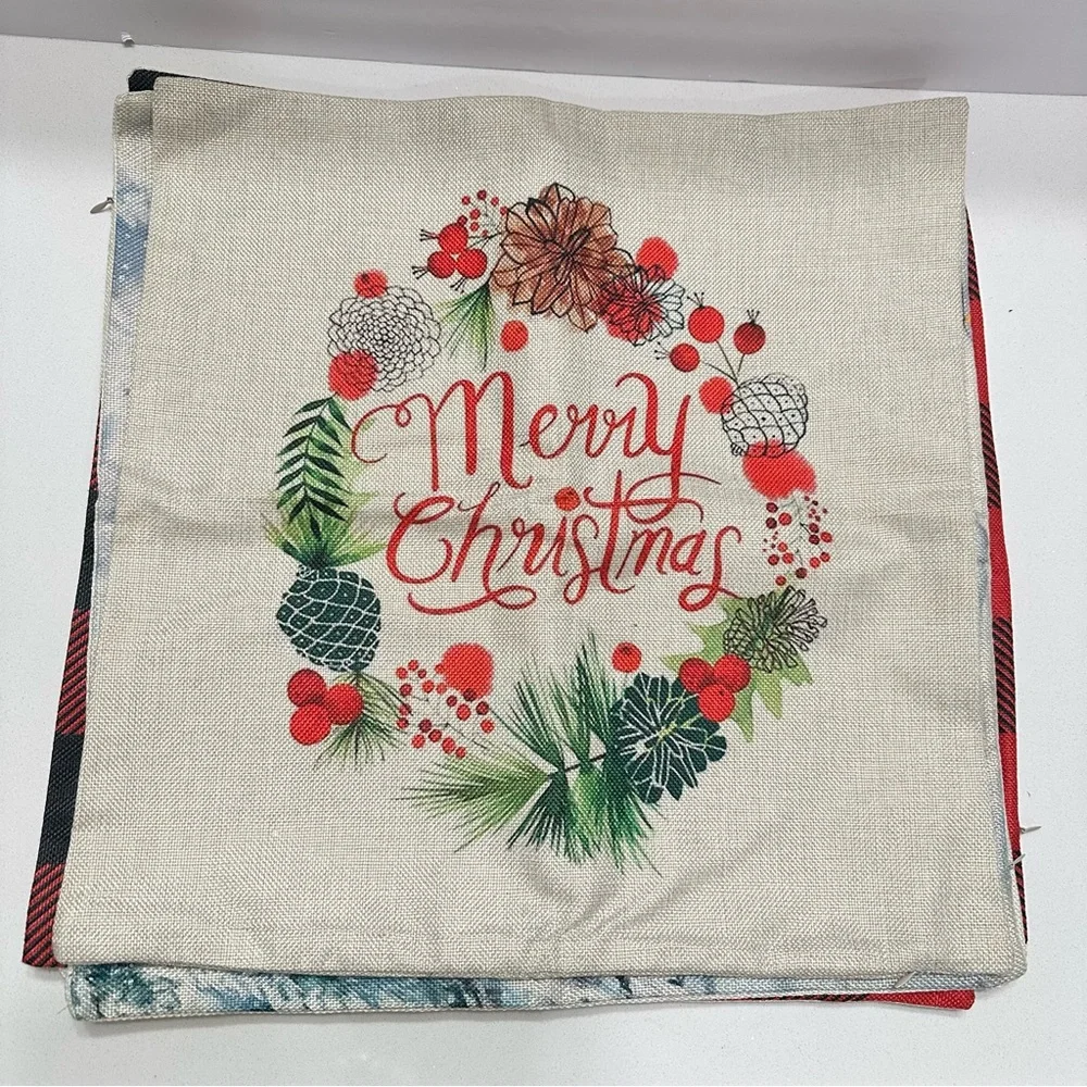 Festive Holiday Christmas Pillow Covers Set of 6 (no inserts)‎ 17.25” Square NEW